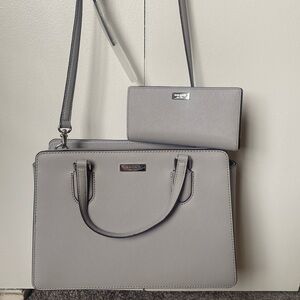 Grey/taupe Kate spade Laurel way bag and matching wallet